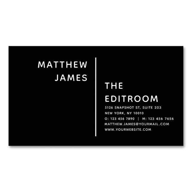 Simple Modern Minimal Black White Custom Business Card Magnet (Front)
