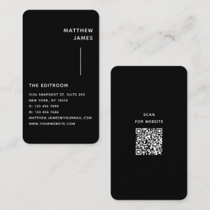 Simple Modern Minimal Black White QR Code Business Card