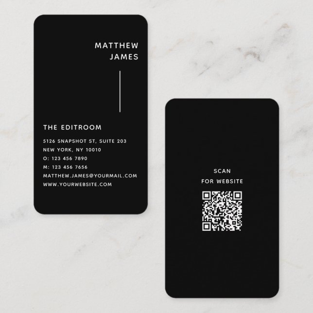 Simple Modern Minimal Black White QR Code Business Card (Front/Back)