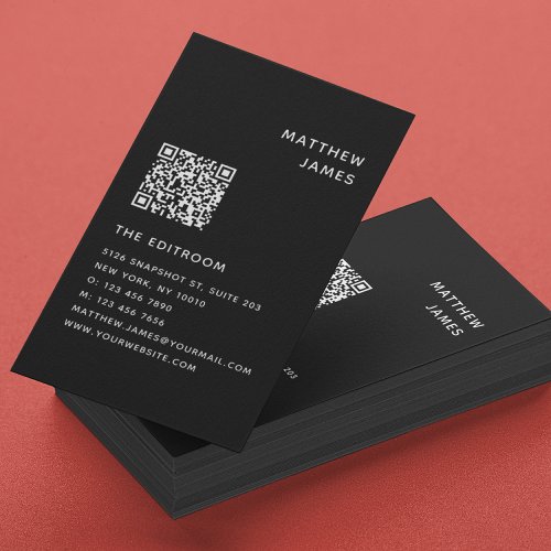 Simple Modern Minimal Black White QR Code Business Card