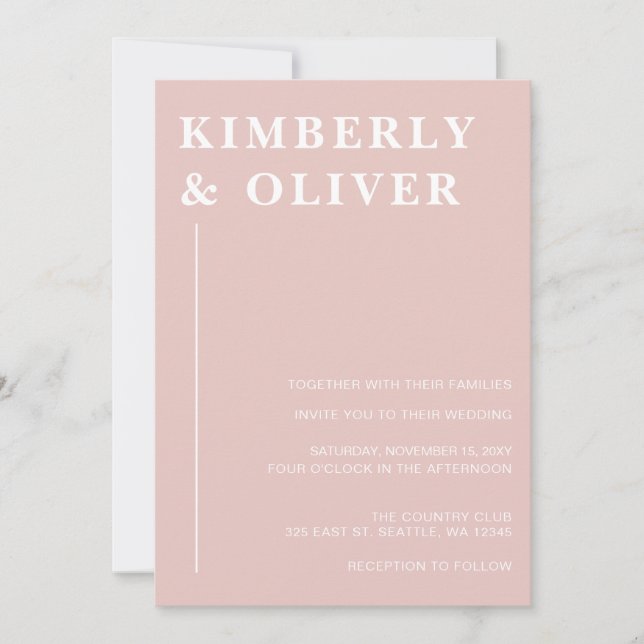 Simple Modern Minimal Blush Wedding Invitation (Front)