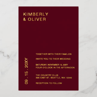 Simple Modern Minimal Burgundy Wedding Foil Invitation