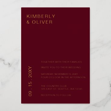 Simple Modern Minimal Burgundy Wedding Foil Invitation