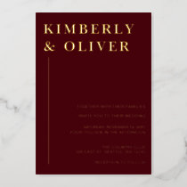 Simple Modern Minimal Burgundy Wedding Foil Invitation