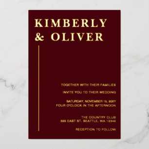 Simple Modern Minimal Burgundy Wedding Foil Invitation