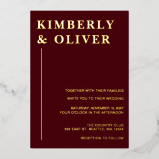 Simple Modern Minimal Burgundy Wedding Foil Invitation