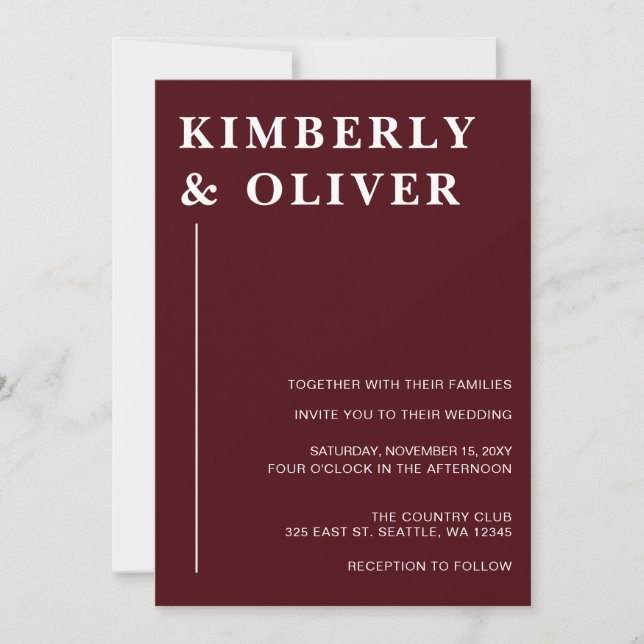 Simple Modern Minimal Burgundy Wedding Invitation (Front)