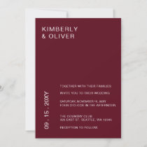 Simple Modern Minimal Burgundy Wedding Invitation