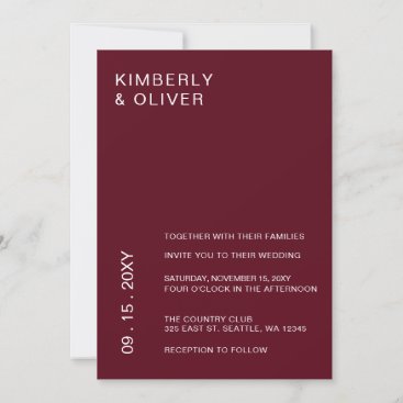 Simple Modern Minimal Burgundy Wedding Invitation