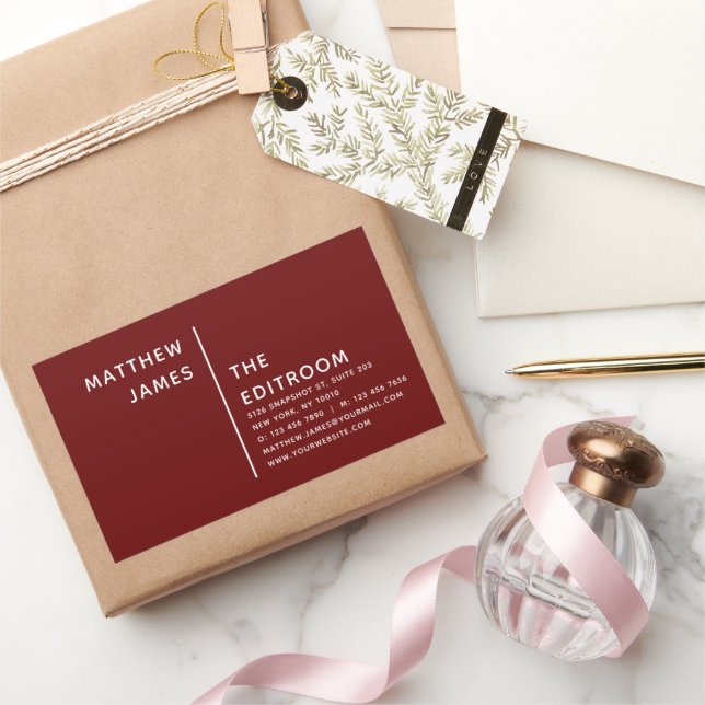 Simple Modern Minimal Burgundy White Rectangular Sticker (Gifting)