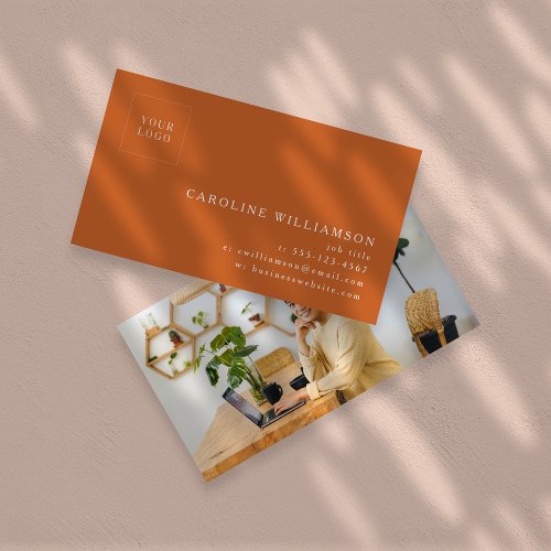 Simple Modern Minimal Burnt Orange Logo Photo  Business Card