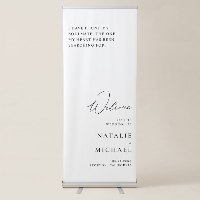 Simple Modern Minimal Calligraphy Wedding Welcome Retractable Banner (Front)