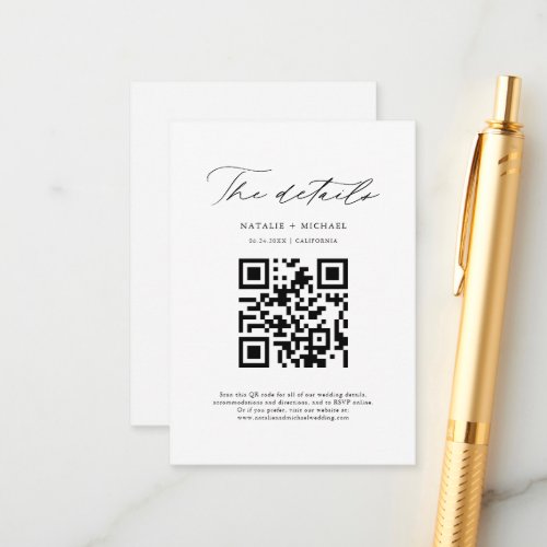 Simple Modern Minimal Chic QR Code Wedding Details Enclosure Card