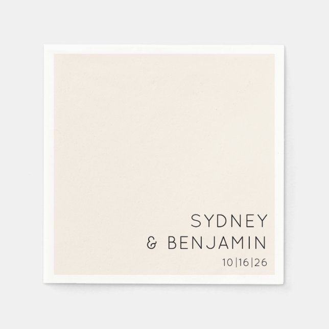 Simple Modern Minimal Custom Wedding Ecru Napkins (Front)