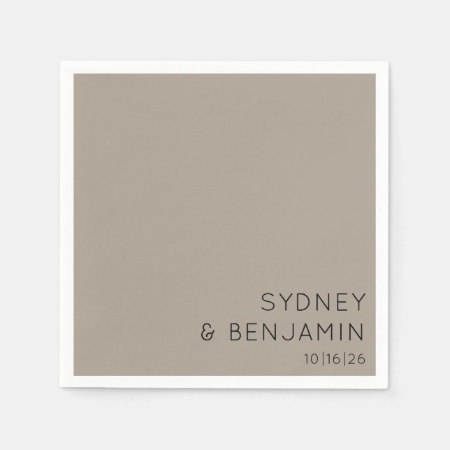 Simple Modern Minimal Custom Wedding Taupe Napkins (Front)