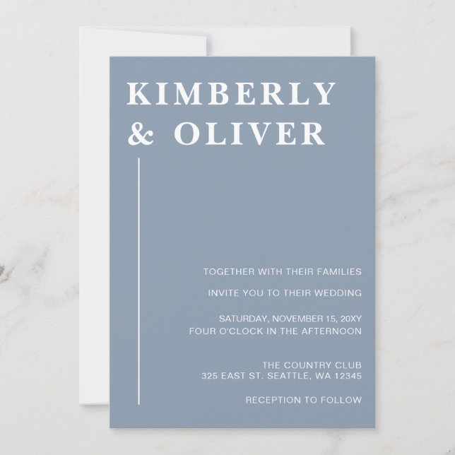 Simple Modern Minimal Dusty Blue Wedding Invitation (Front)