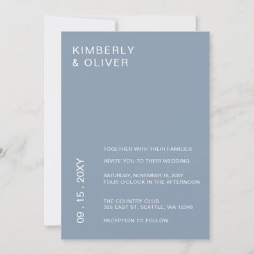 Simple Modern Minimal Dusty Blue Wedding Invitation