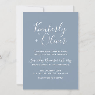 Simple Modern Minimal Dusty Blue Wedding Invitation
