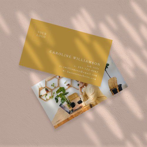 Simple Modern Minimal Dusty Yellow Logo Photo  Business Card