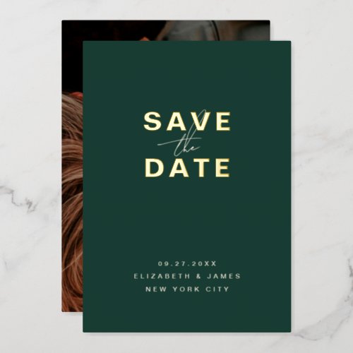 Simple Modern Minimal Emerald Green Save The Date  Foil Invitation