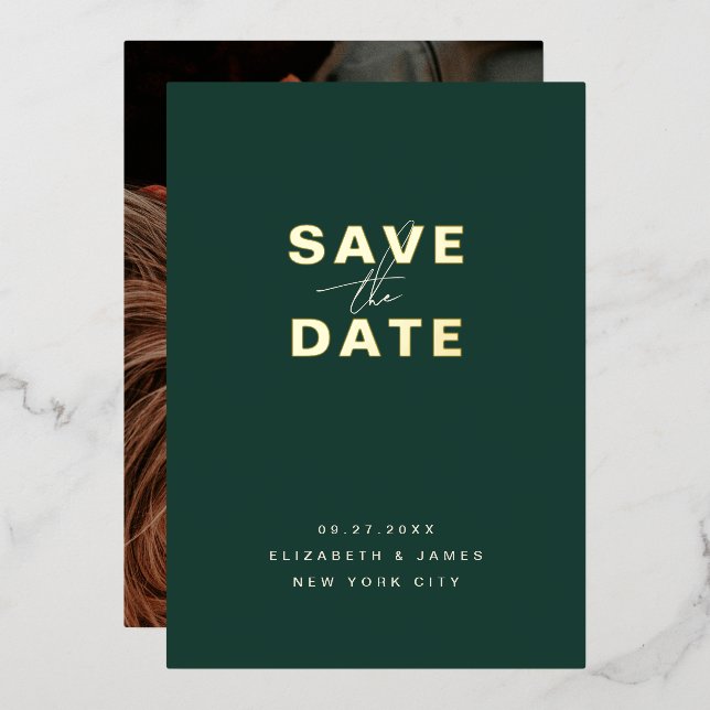 Simple Modern Minimal Emerald Green Save The Date  Foil Invitation (Front/Back)