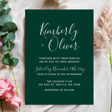 Simple Modern Minimal Emerald Green Wedding Invitation