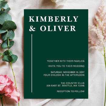 Simple Modern Minimal Emerald Wedding Invitation by blessedwedding at Zazzle