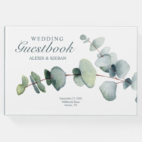 Simple Modern Minimal Eucalyptus Branch Guest Book