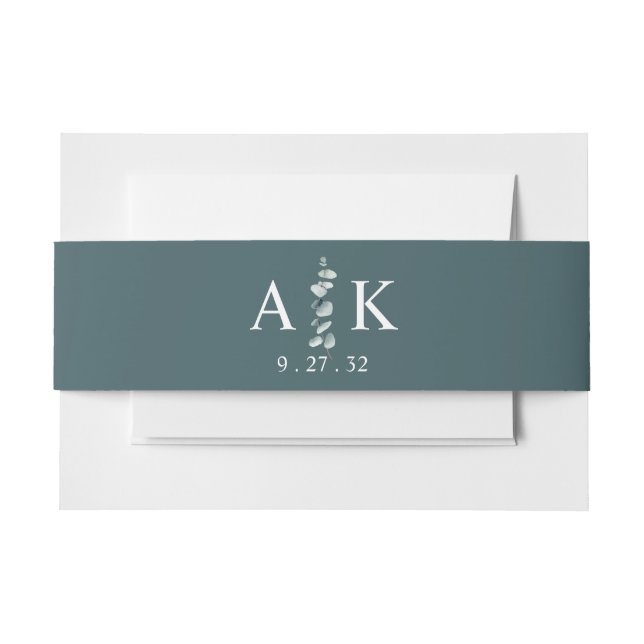 Simple Modern Minimal Eucalyptus Branch Invitation Belly Band (Front Example)
