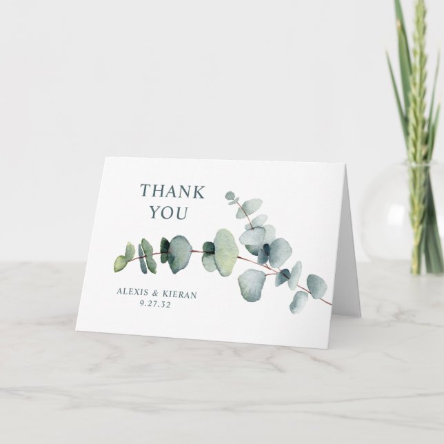 Simple Modern Minimal Eucalyptus Branch Thank You Card (Front)