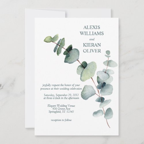 Simple Modern Minimal Eucalyptus Branch Wedding Invitation