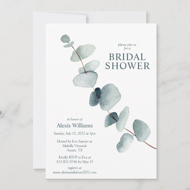 Simple Modern Minimal Eucalyptus Bridal Shower Invitation (Front)