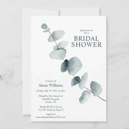 Simple Modern Minimal Eucalyptus Bridal Shower Invitation
