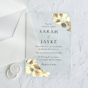 Simple Modern Minimal Gold Leaf Wedding Acrylic Invitations