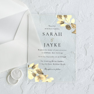 Simple Modern Minimal Gold Leaf Wedding Acrylic Invitations