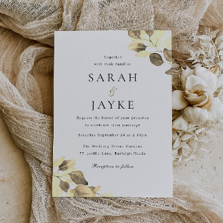 Simple Modern Minimal Gold Leaf Wedding Invitation