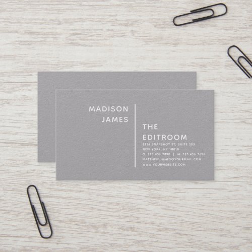 Simple Modern Minimal Gray Textured White Script Business Card