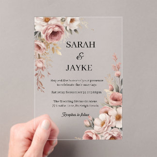 Simple Modern Minimal Green Leaf Wedding Acrylic  Invitations