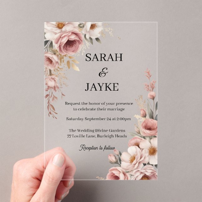 Simple Modern Minimal Green Leaf Wedding Acrylic  Invitations (Insitu (Handheld))