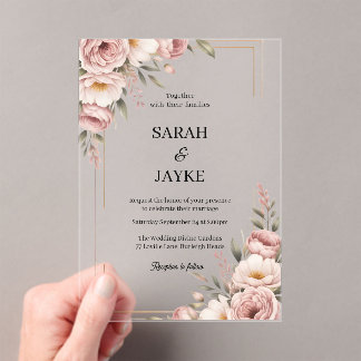 Simple Modern Minimal Green Leaf Wedding Acrylic Invitations