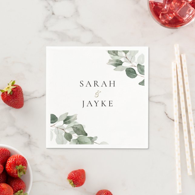 Simple Modern Minimal Green Leaf Wedding Napkins (Insitu)