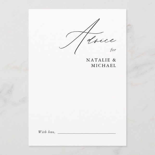 Simple Modern Minimal Handwriting Script Wedding Advice Card (Front)