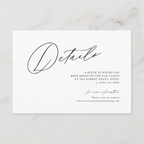 Simple Modern Minimal Handwriting Wedding Details Enclosure Card