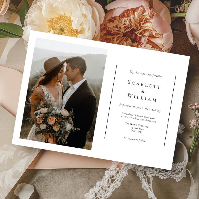 Simple Modern Minimal Horizontal Photo Wedding Invitation (Creator Uploaded)