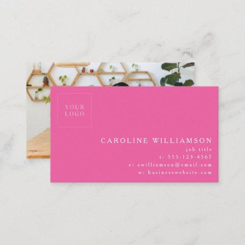 Simple Modern Minimal Hot Pink Logo Photo  Business Card