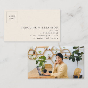 Simple Modern Minimal Ivory Cream Logo Photo  Business Card