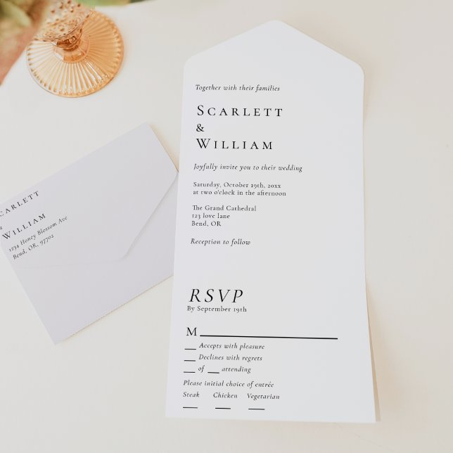 Simple Modern Minimal Menu Choice RSVP Wedding All In One Invitation (Creator Uploaded)