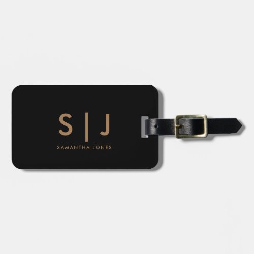 Simple Modern Minimal Monogram Black and Gold Luggage Tag