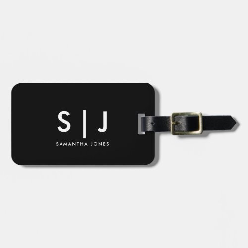 Simple Modern Minimal Monogram Black and White Luggage Tag