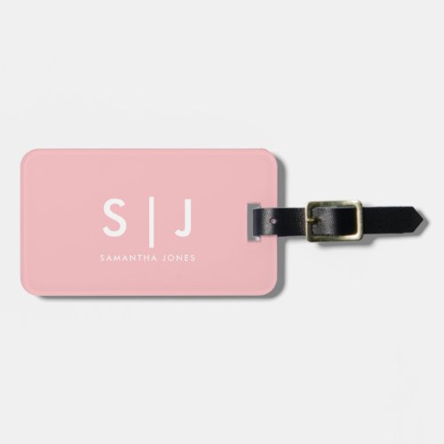 Simple Modern Minimal Monogram Pink and White Luggage Tag